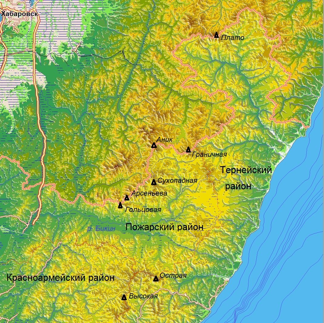 Половина высочайших вершин края расположена в Пожарском районе на севере Приморья.