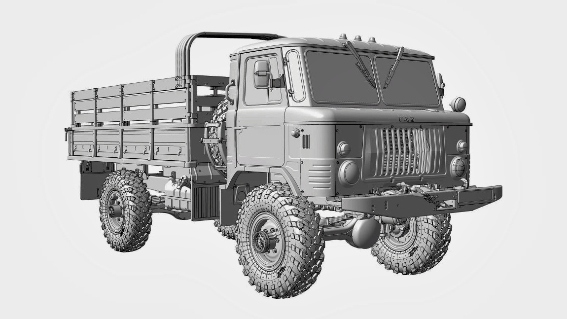 ГАЗ-66 в масштабе 1:35 от компании «Звезда» в трёхмерной графике. Изображение взято из Telegram-канала компании «Звезда».
