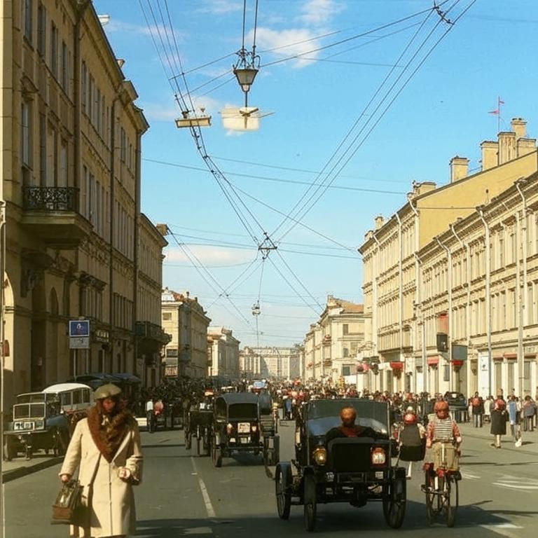 Так представляет ИИ улицы Петербурга в прошлом веке