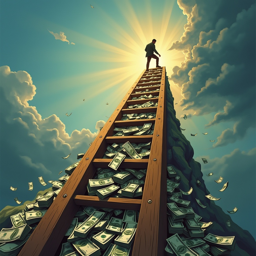 Социальная лестница и материальные блага.) Иллюстрация создана с помощью программы Нейро-холст.