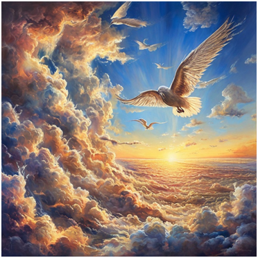 Сгенерировано ИИ- полёт Души на Небеса.