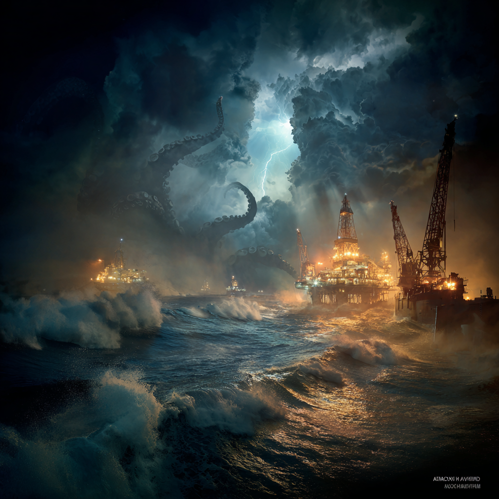 Результат нейрогенерации на тему сюжета фильма «Кракен» 