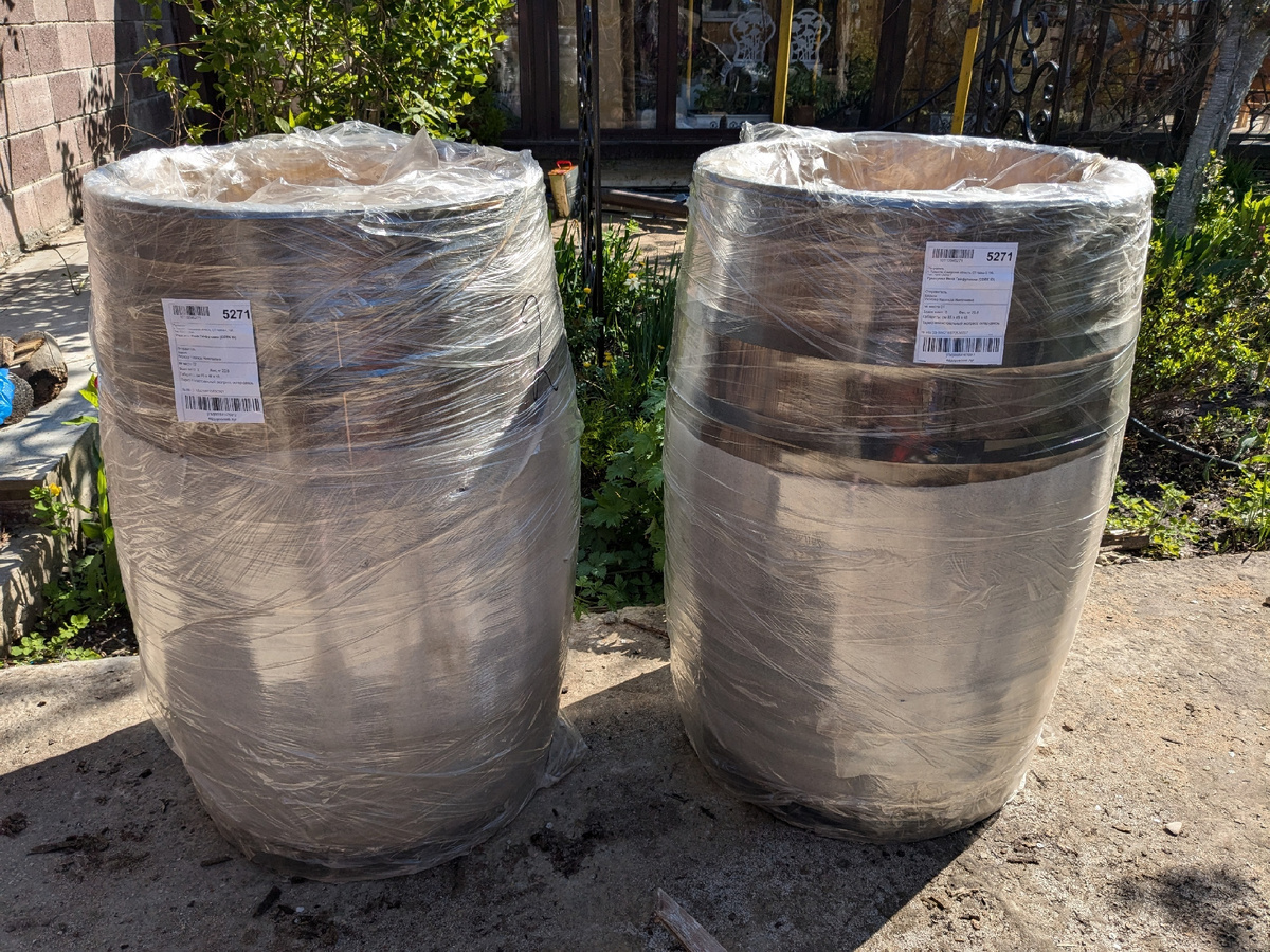 Бочки в упаковке, первая доставка