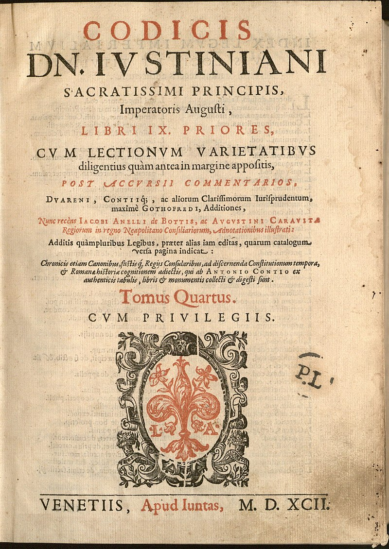 Издание кодекса Юстиниана  — 1592 года