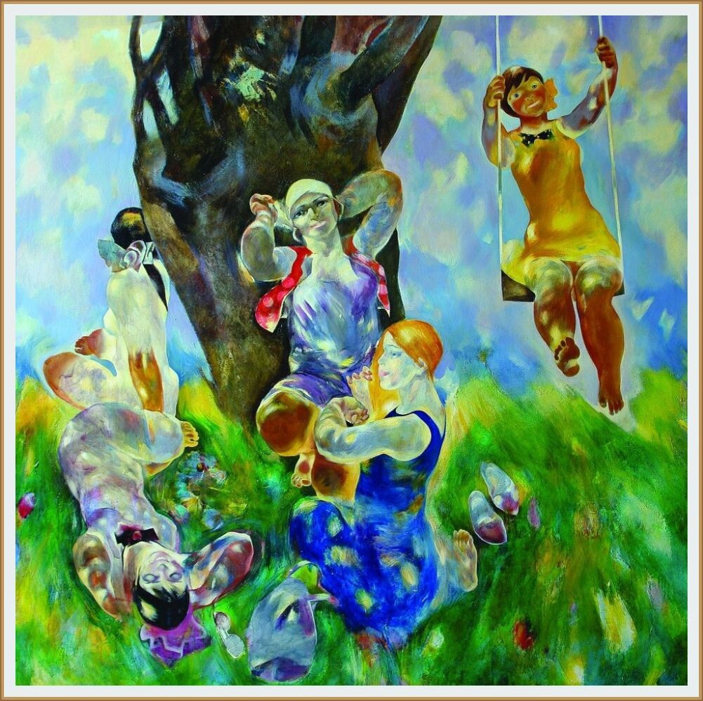 КАРТИНА ХУДОЖНИКА КИКИНА ГЕОРГИЯ ГЕОРГИЕВИЧА ПОД НАЗВАНИЕМ " ЗЕЛЕНЫЙ БУГОР " 1976 год