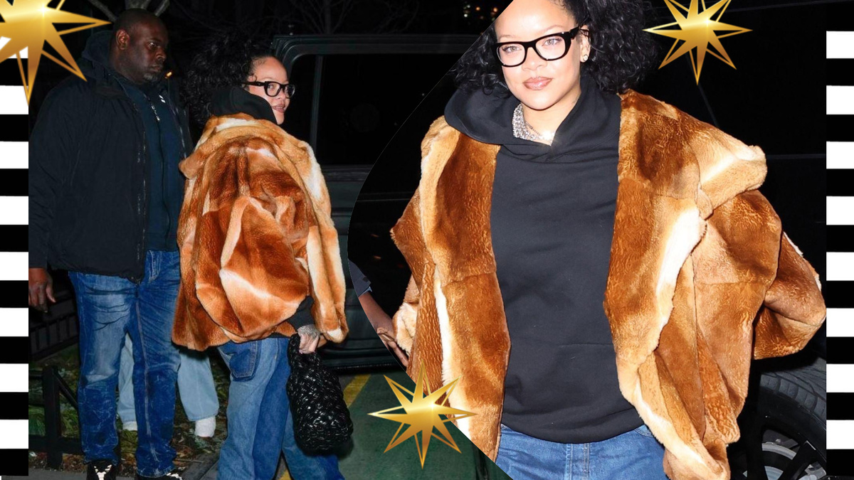 РИАННА в шикарной меховой шубке в стиле омбре