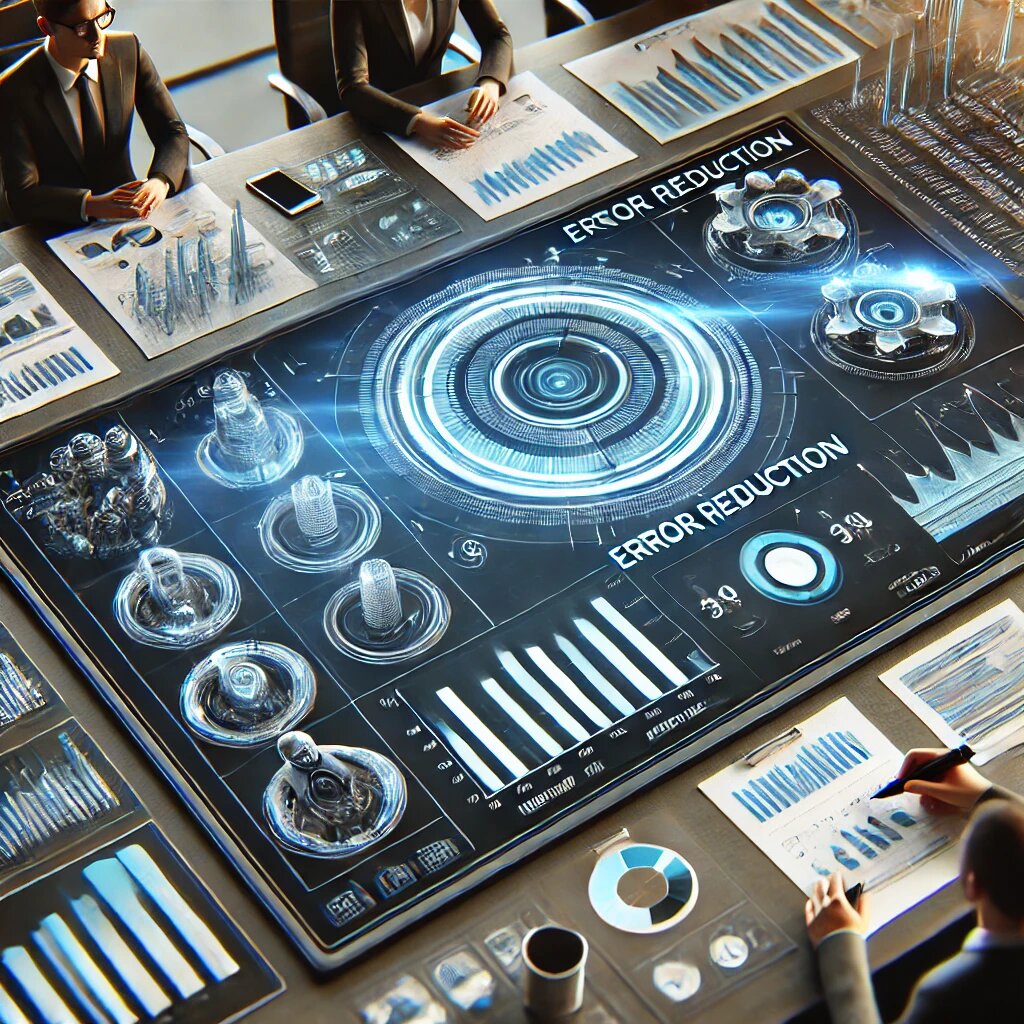 Цифровой дашборд, показывающий снижение ошибок в процессе работы.
