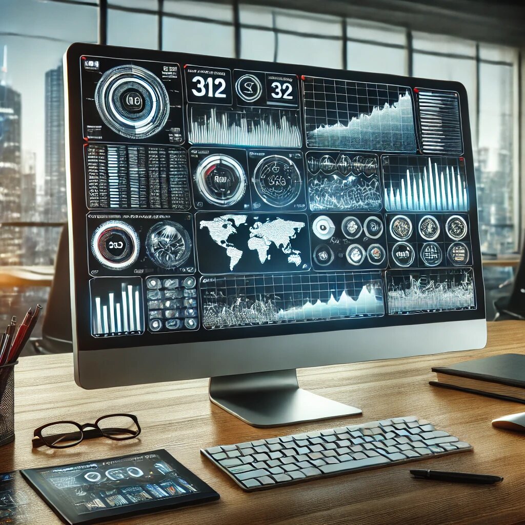 Дашборд на экране компьютера, обрабатывающий данные.
