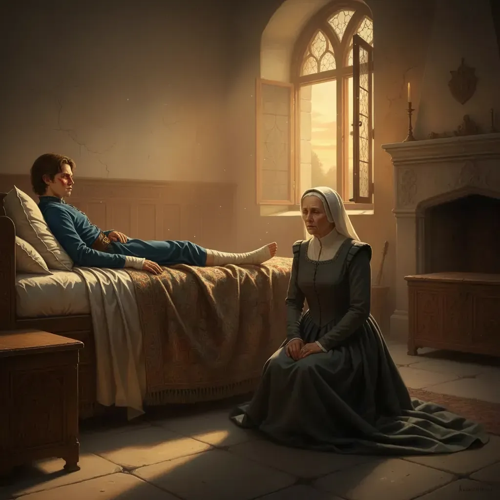 Королева-мать у постели раненного сына.