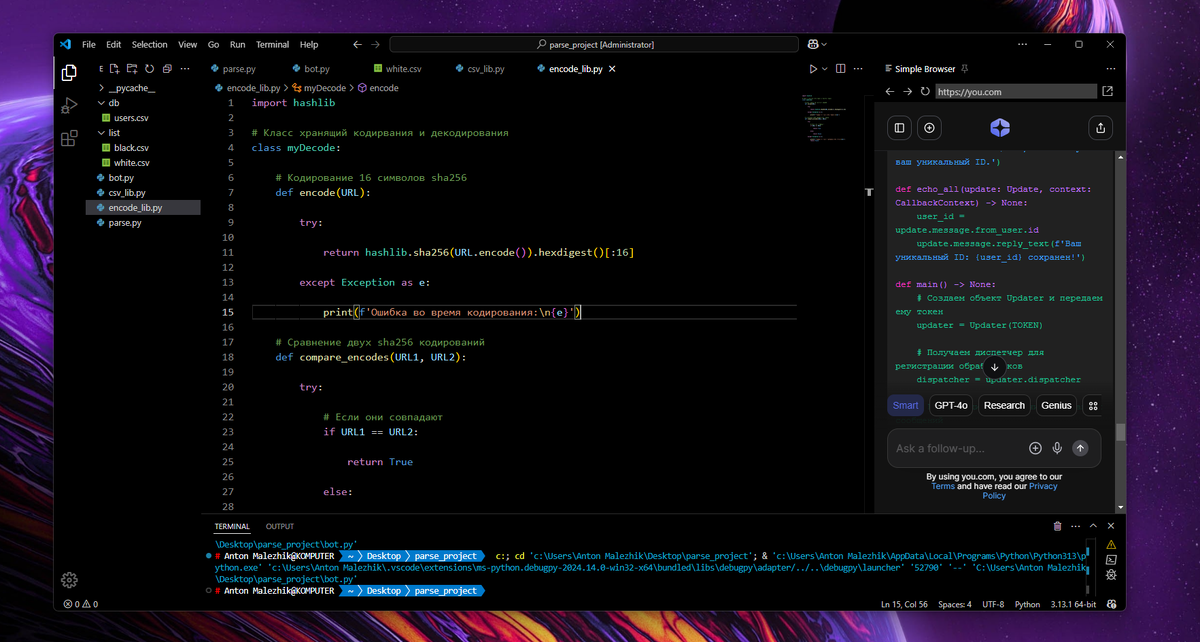 You.com - панель справа