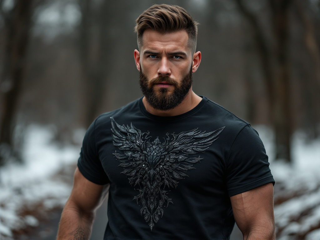 Мужчина в готической футболке