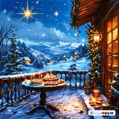 Первая вечерняя звезда на небе. Рождественский Сочельник