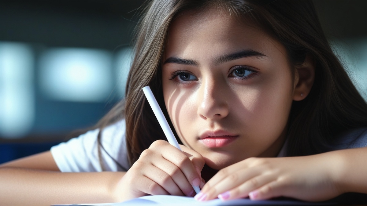 Девочка пишет сочинение