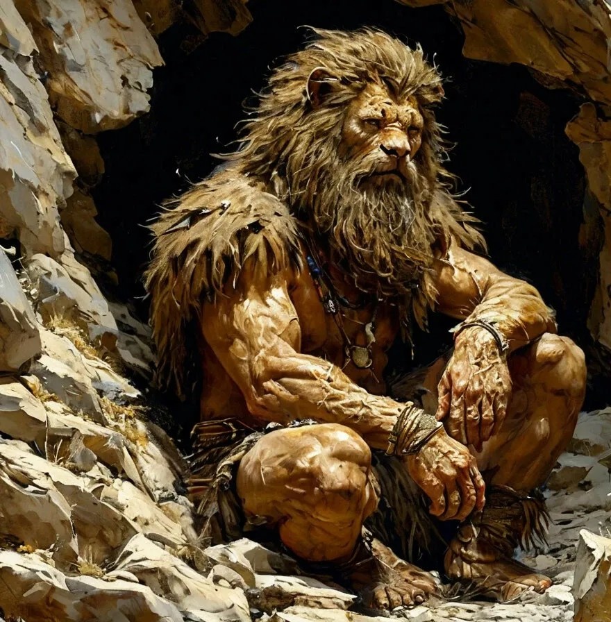 Доисторический мужчина по версии ИИ - мышцы, сила, суровость, растительность на теле.