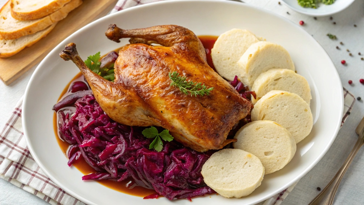Печёная утка с капустой