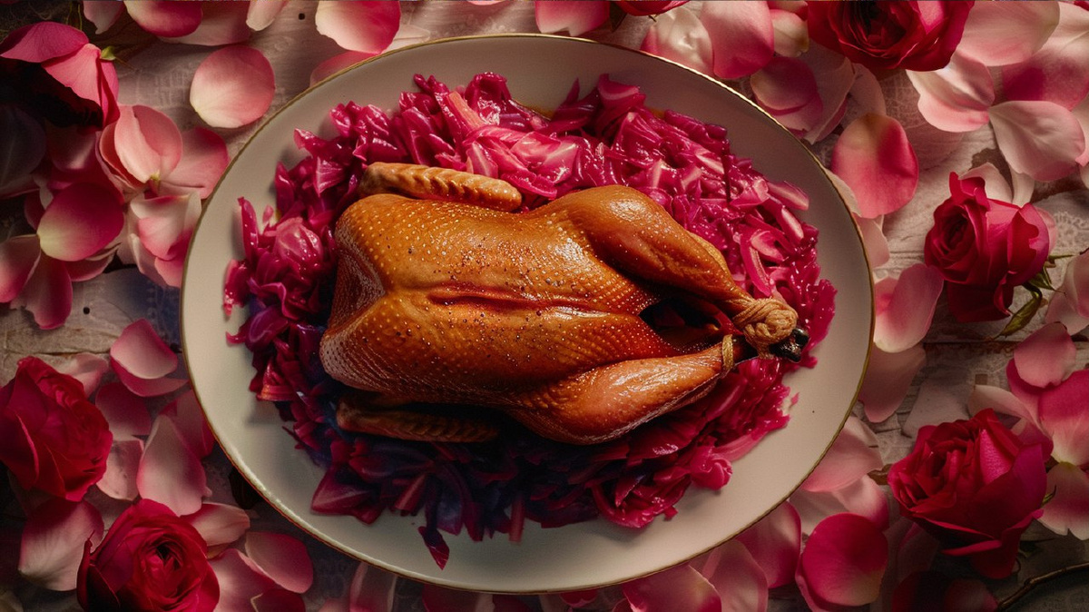 Печёная утка с капустой