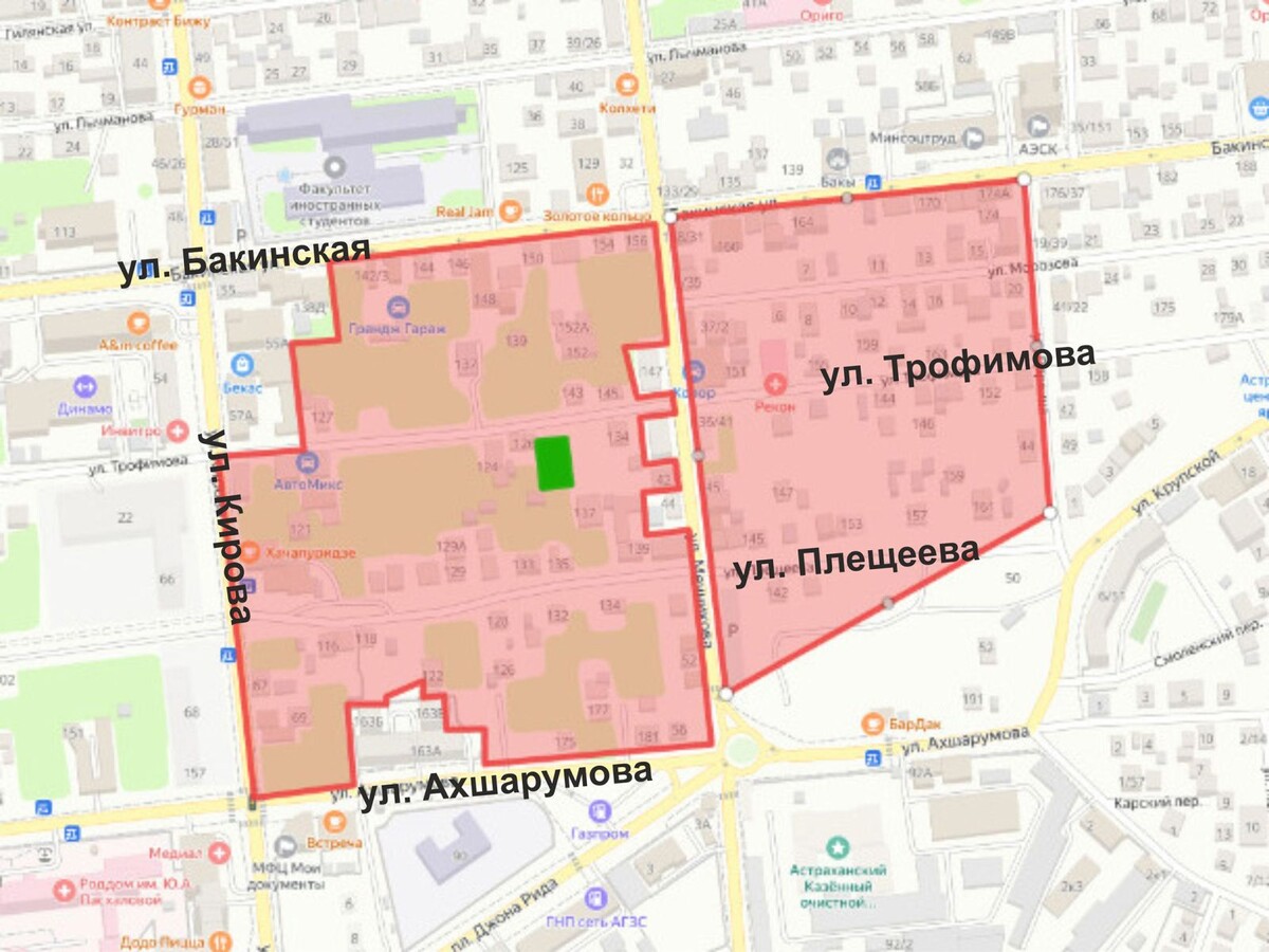 Примерная схема участков под КРТ. Использована карта "Дубль гис Астрахань".