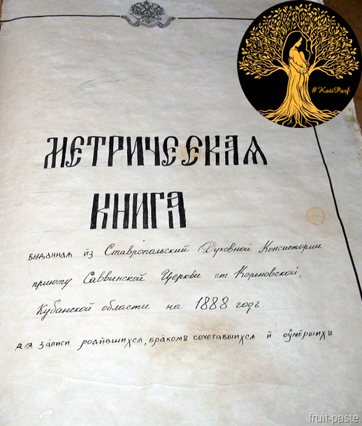 Титульный лист метрической книги 1888 года