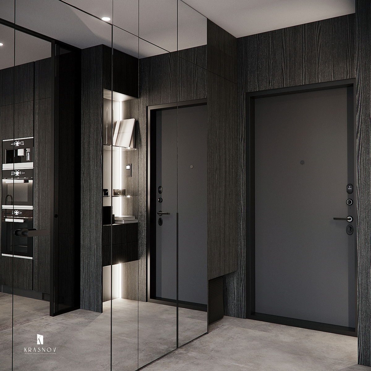 Эта прихожая сочетает в себе стильный минимализм и продуманную функциональность! ✔️✨

Интерьер выполнен в темных глубоких тонах, гармонично дополненных текстурой натурального дерева. Встроенные шкафы обеспечивают достаточно места для хранения и сохраняют пространство упорядоченным.