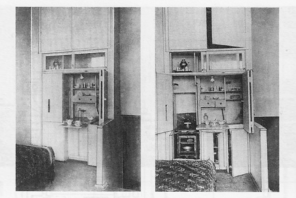 Встроенная кухонная мебель жилой ячейки типа «F» в доме на Гоголевском бульваре, архитекторы Михаил Барщ и Соломон Лисагор 