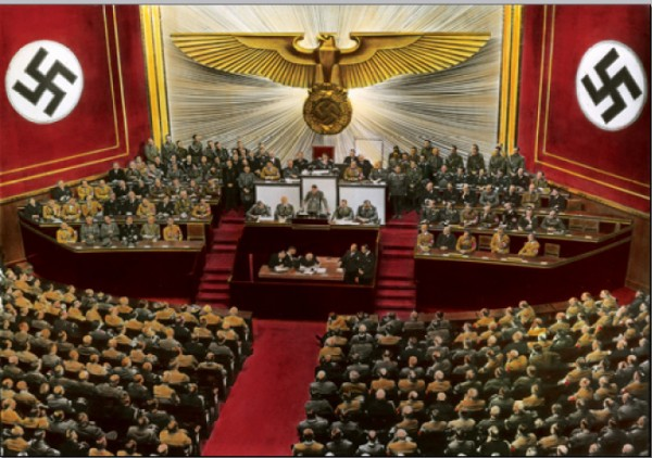 Это не заседание Рейхстага. Это всего лишь пока съезд нацистской партии. А пока он не 
       Пока он не вступил во власть Германии, они собирали съезлы в разных залах, театрах и пивных.