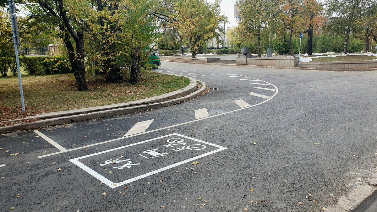 Разметка "велосипедная зона" на территории МГУ