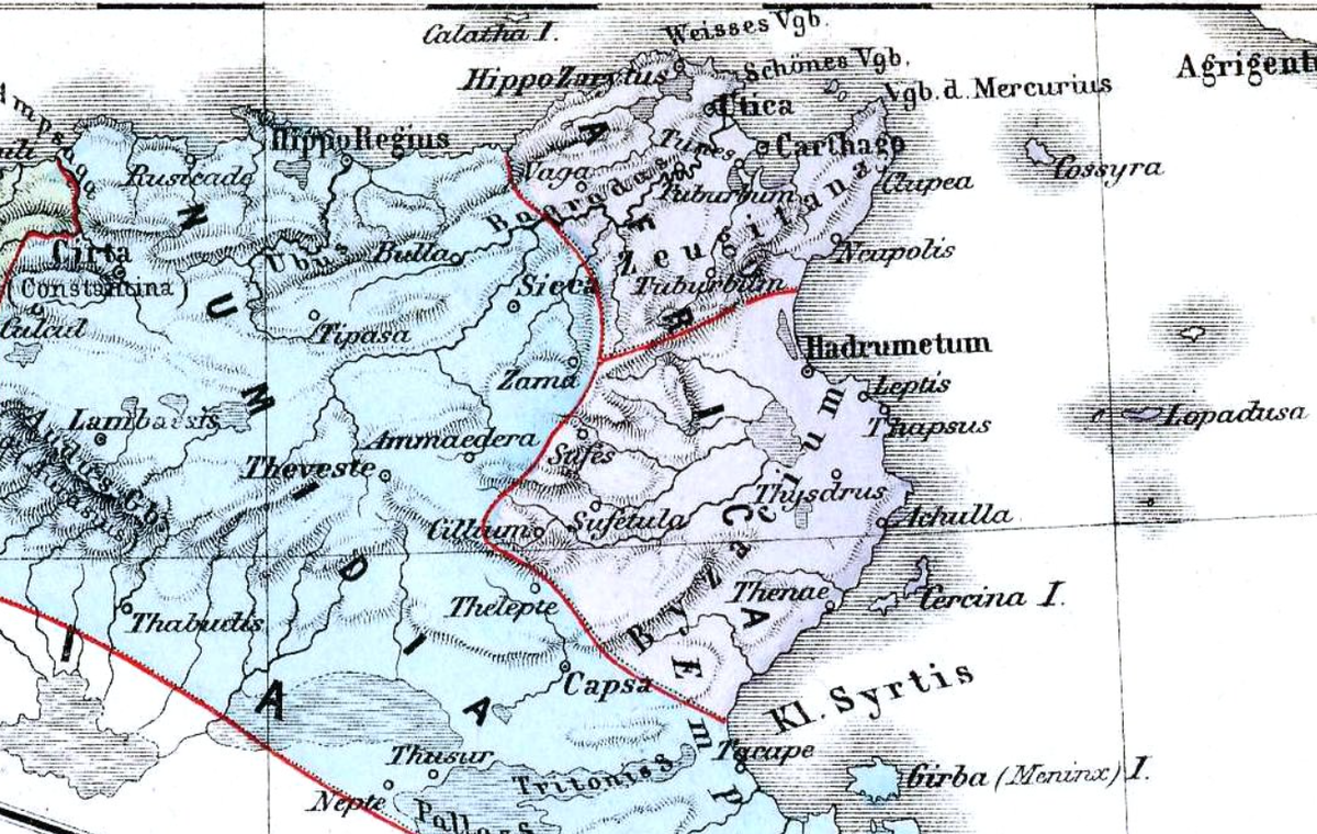 Фрагмент карты из атласа Киперта, Бизацена (Byzacium) - совр. южный Тунис
