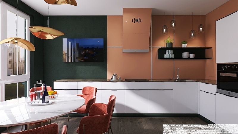 Кухня без верхних шкафов. Интерьер кухни. Дизайн-проект кухни. Кухня на заказ.