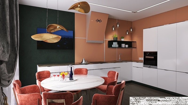 Кухня без верхних шкафов. Интерьер кухни. Дизайн-проект кухни. Кухня на заказ.