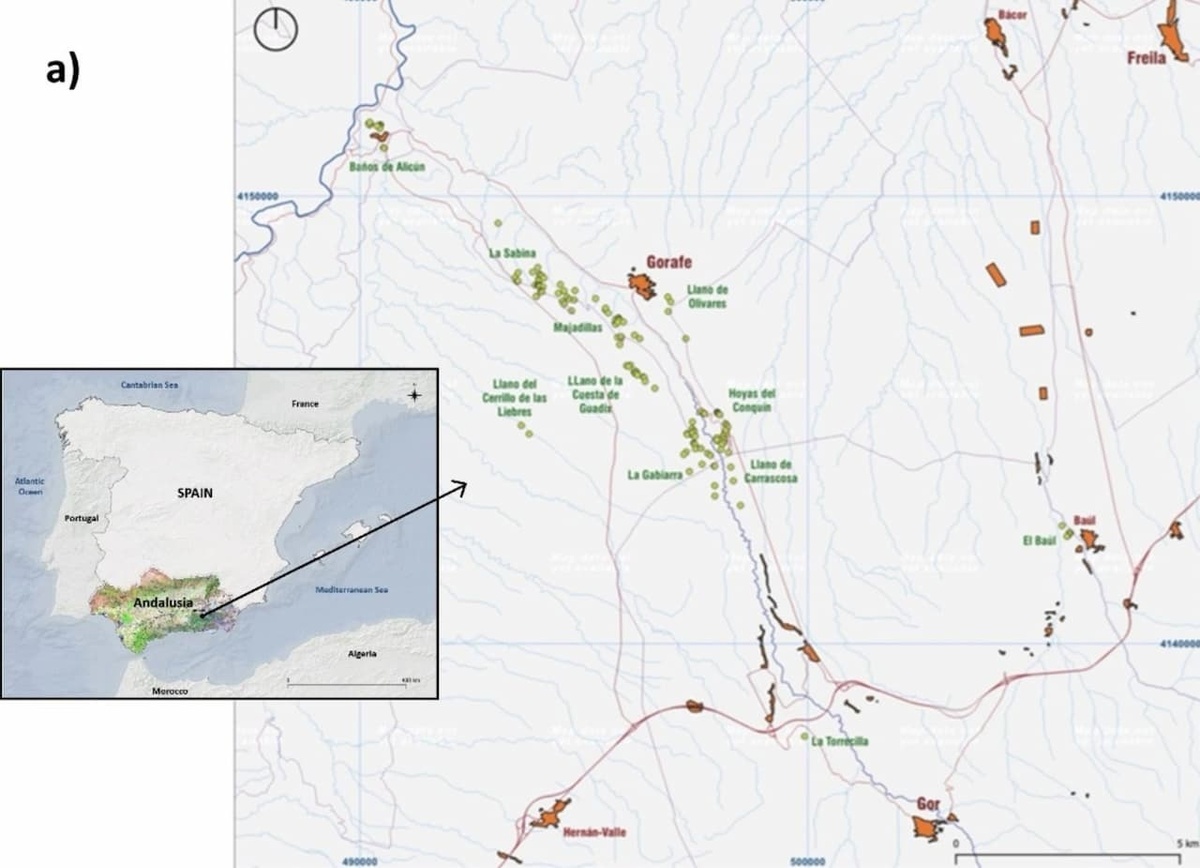 Карта мегалитического ландшафта реки Гор в Гранаде, Испания. Автор: C. Cabrero González et al.
