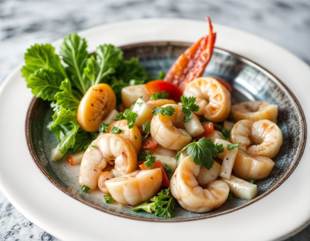 Салат с креветками. Картинка автора, сгенерировано ИИ по конкретному запросу 