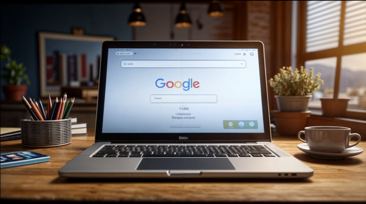 Ноутбук с поиском Google. Картинка автора, сгенерировано ИИ по конкретному запросу