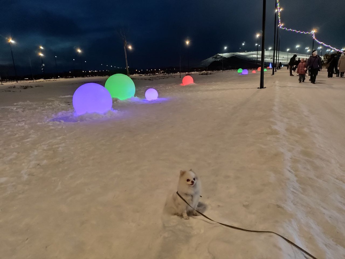 По одной стороне аллеи  - светящиеся шары