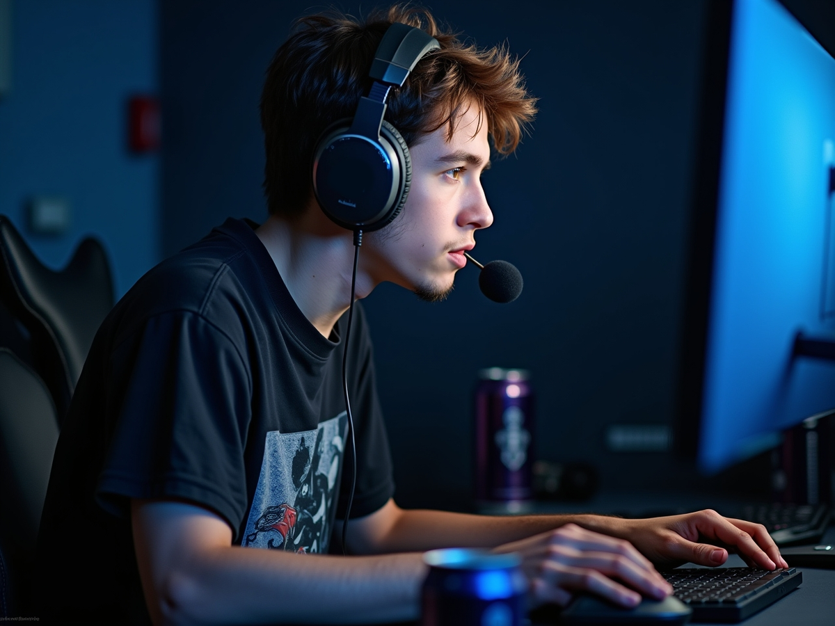 Геймер за монитором. Сгенерировано ИИ.