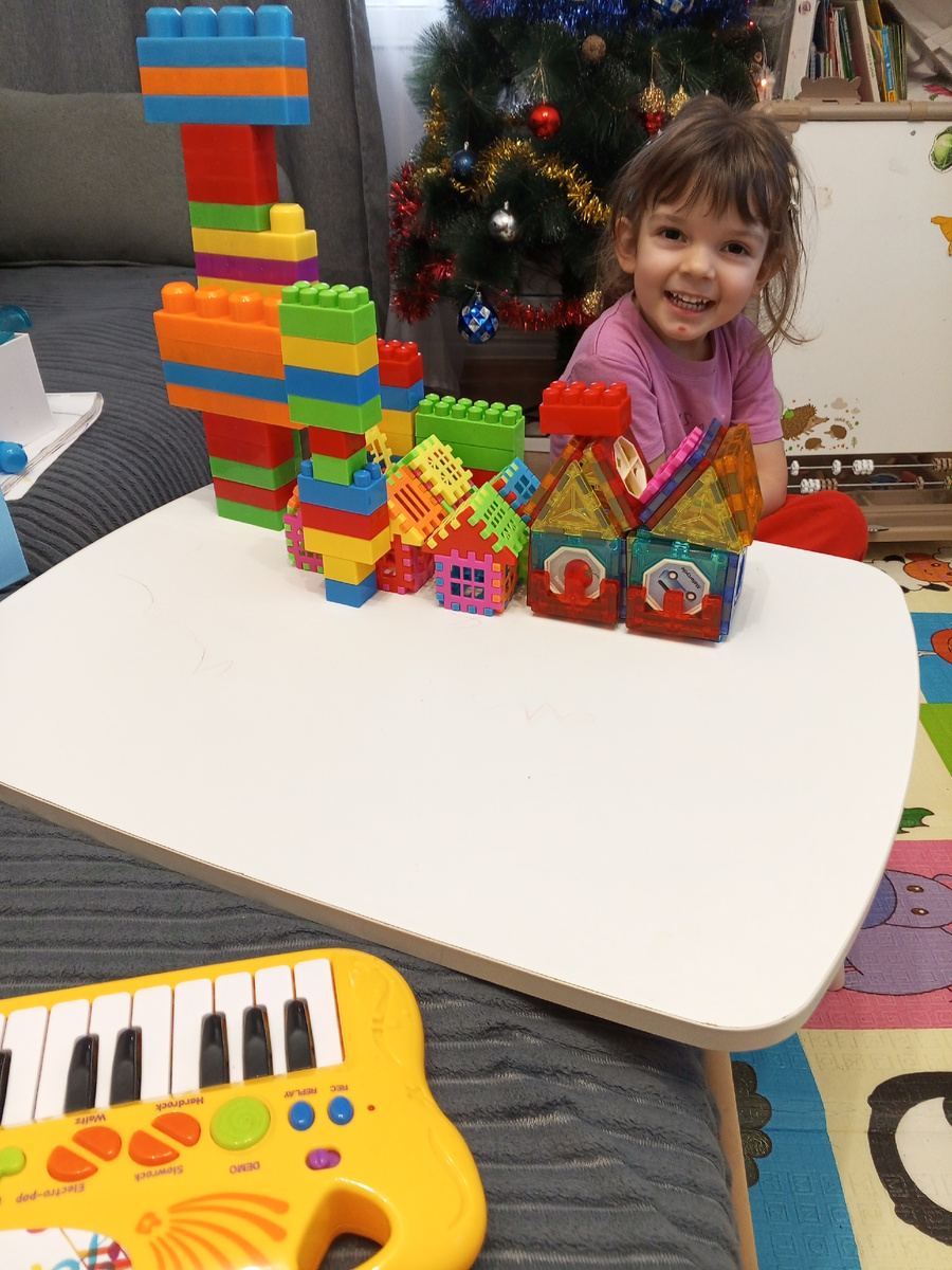 Эфка обожает строить город из 4-х видов конструкторов😉