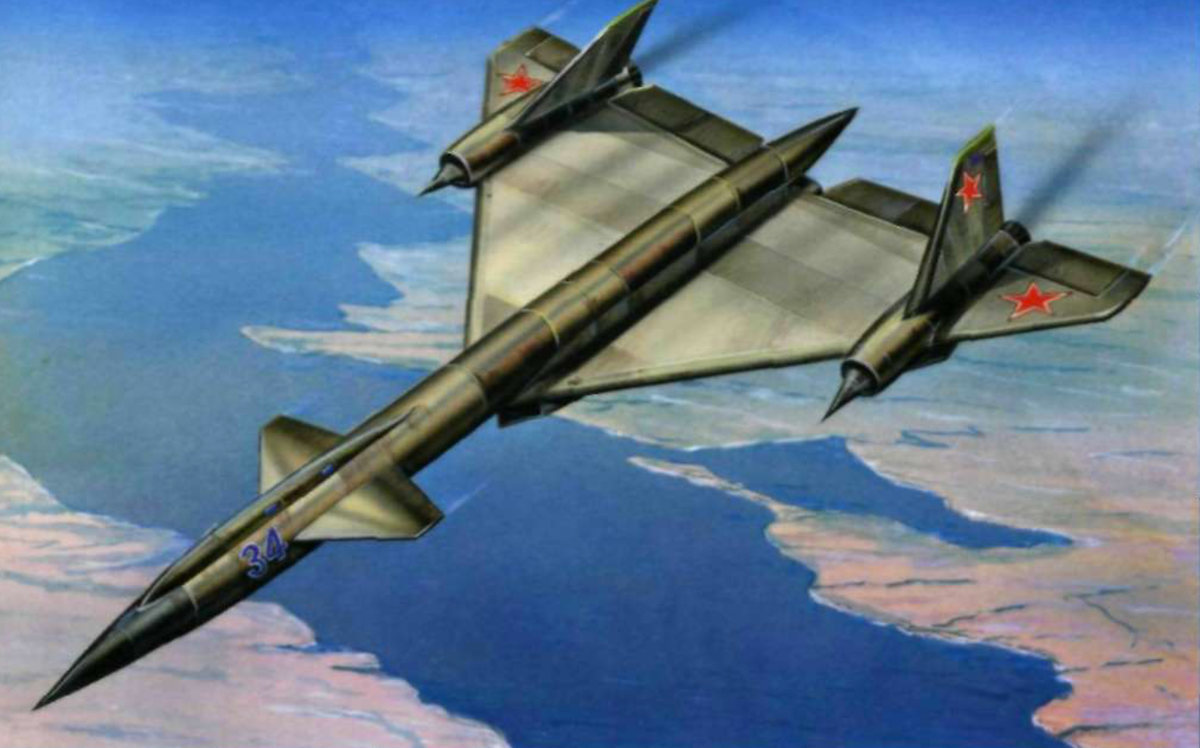 Один из вариантов Т-4 с расположением двигателей в крыле как у SR-71. Правда у американца двигателей всего два, а тут еще пара под фюзеляжем