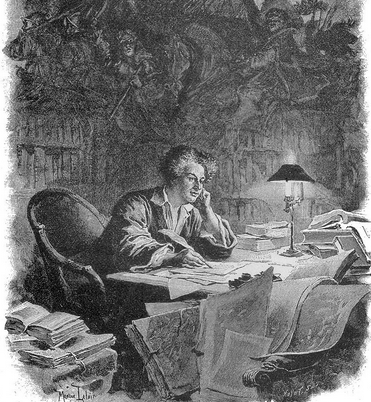 Дюма за работой (гравюра 1890-х годов)