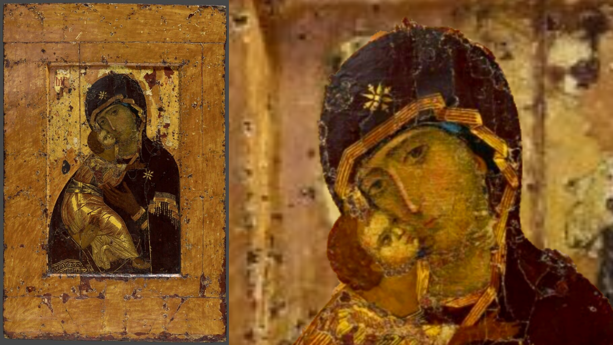 Первая треть XII века, иконографический тип Елеу́са (греч. Ελεούσα — милостивая, милующая от έλεος — сострадание, сочувствие), Элеуса, Умиление.