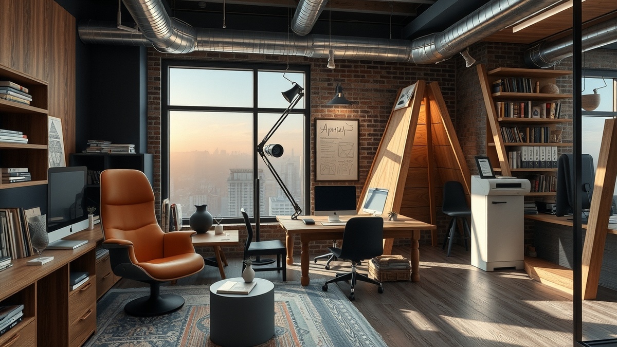 На изображении представлен современный офис с продуманной эргономикой пространства.