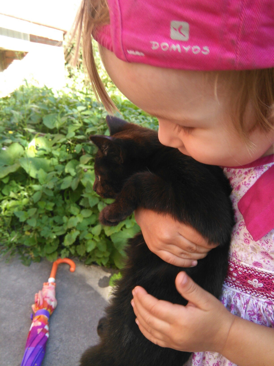 Дочка с бездомным котенком