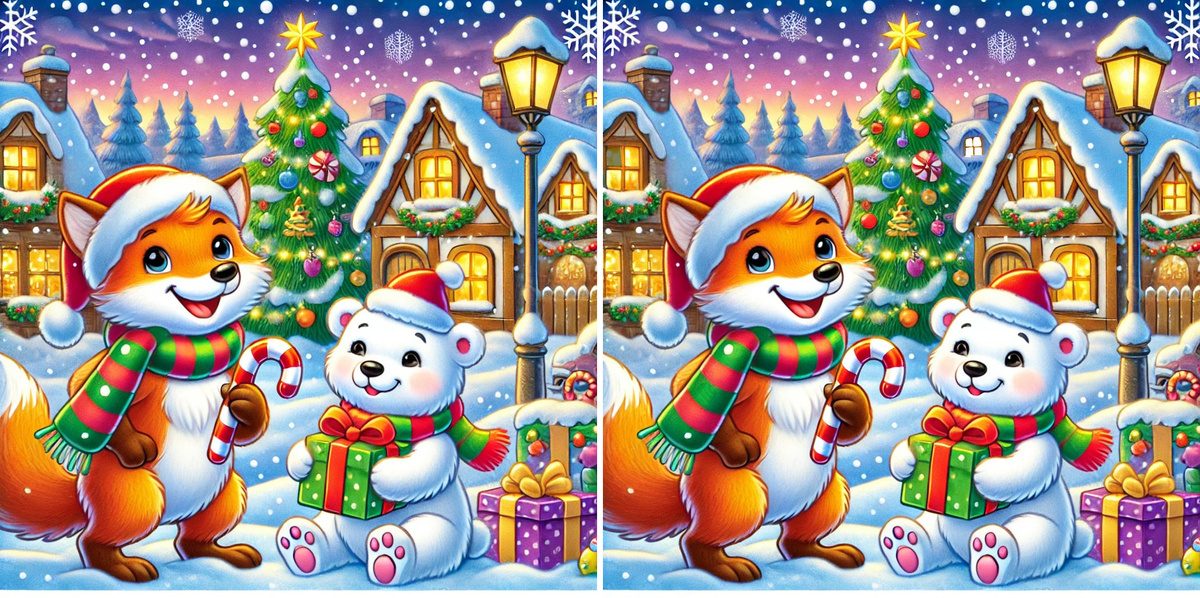 Новогоднее задание: найдите 10 отличий на праздничной картинке!