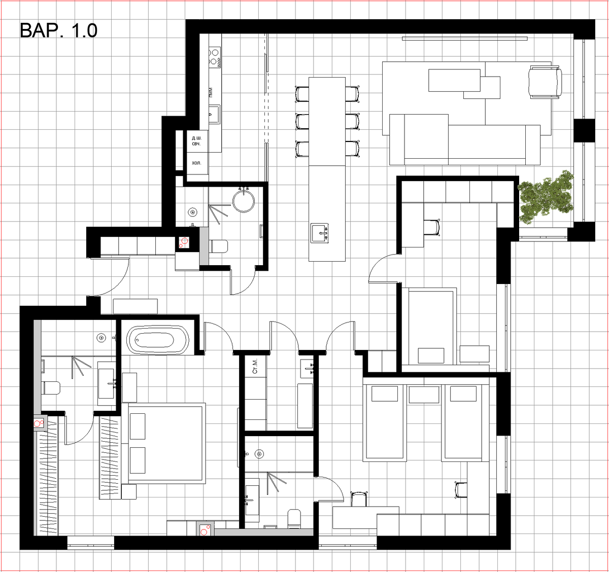 Вариант планировки для апартаментов в Москве от студии The Lin