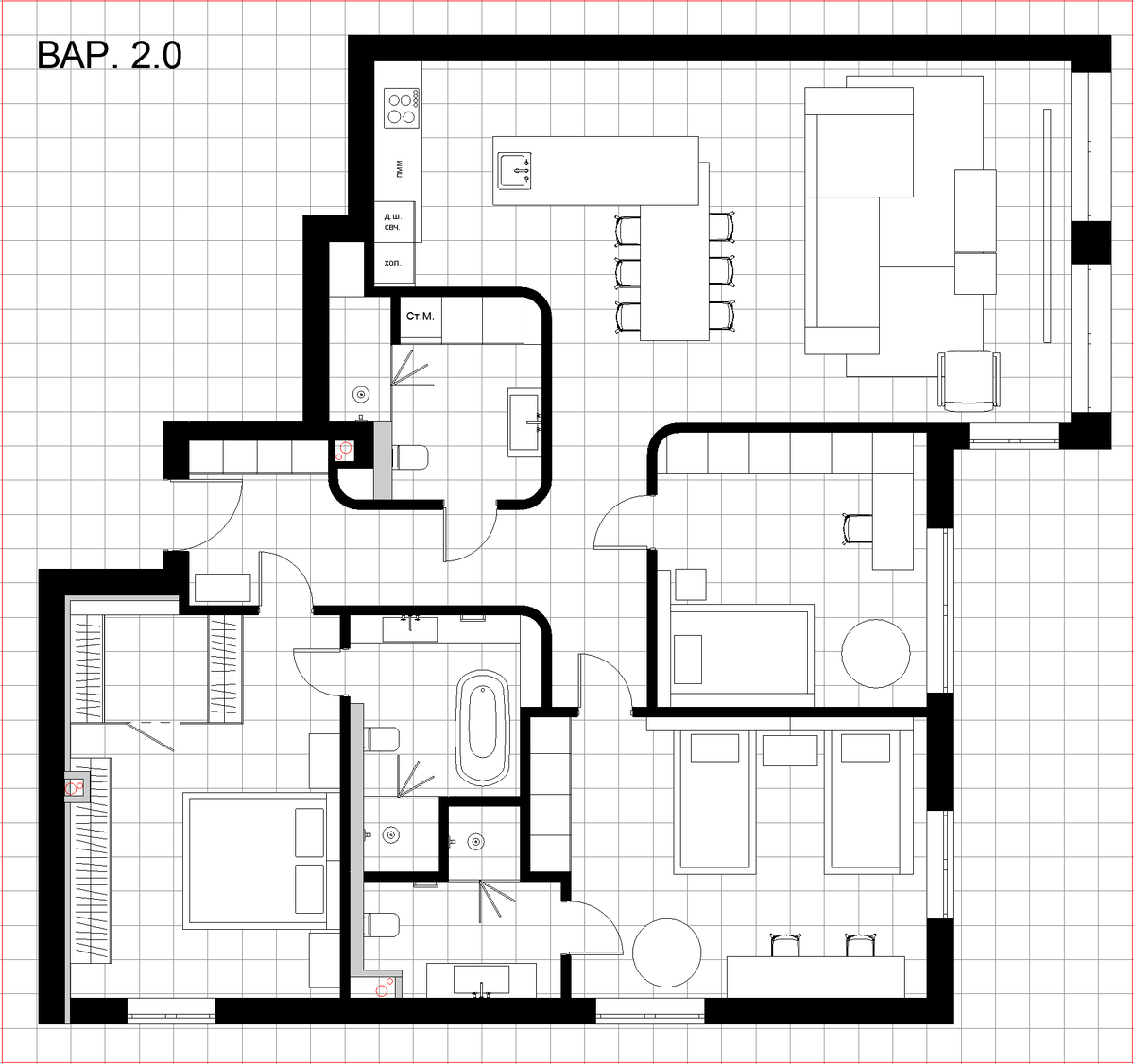 Вариант планировки для апартаментов в Москве от студии The Lin