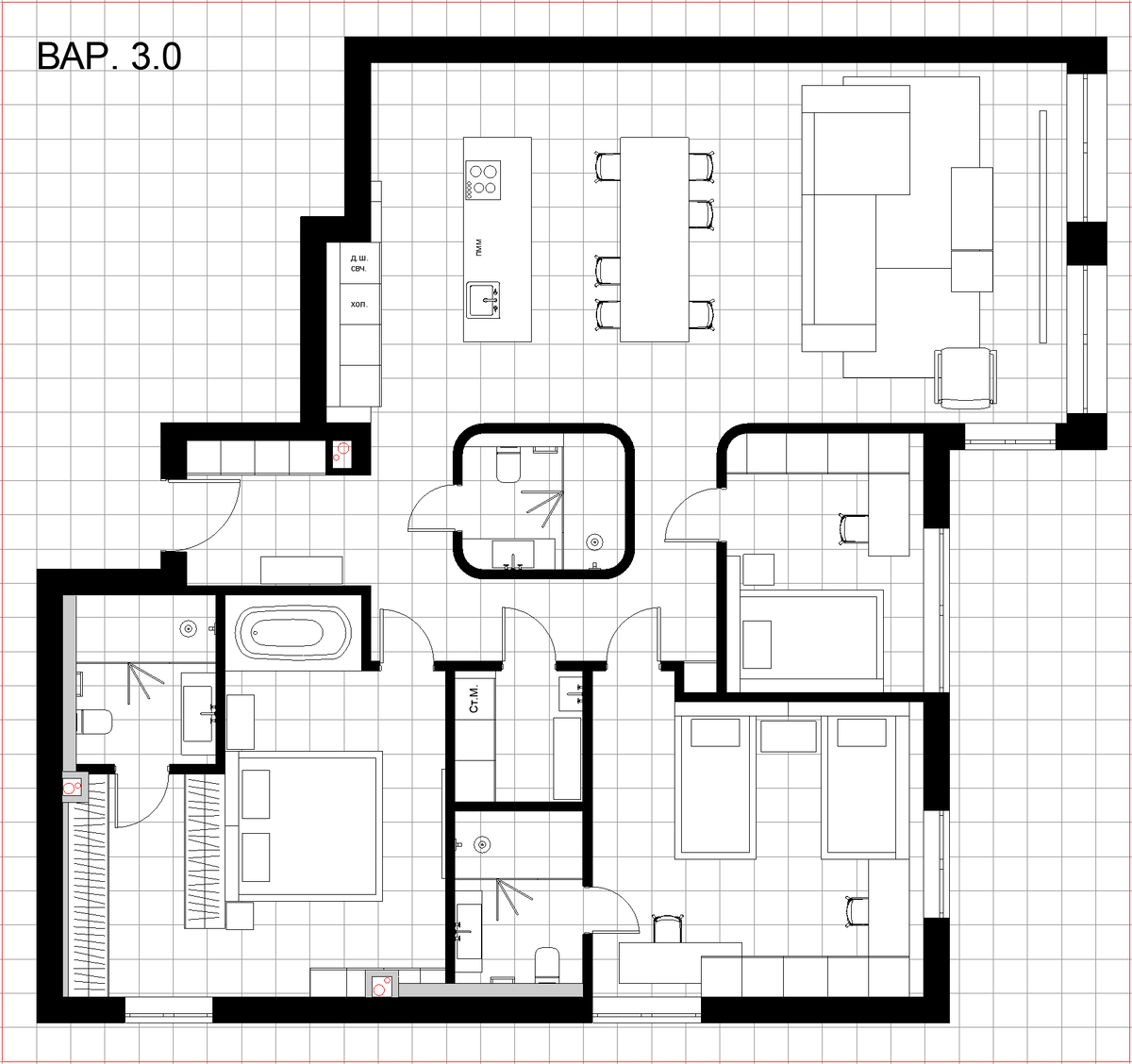 Вариант планировки для апартаментов в Москве от студии The Lin