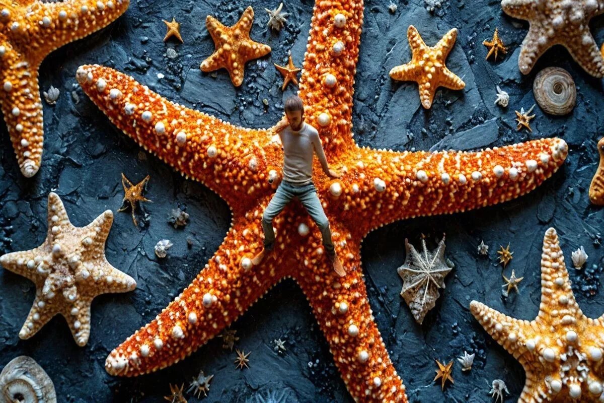 Австрийский зоолог Карл Гроббен не исключал, что морские звезды доводятся дальними родственниками современному человеку.
Фото: Нейросеть shedevrum.ai
