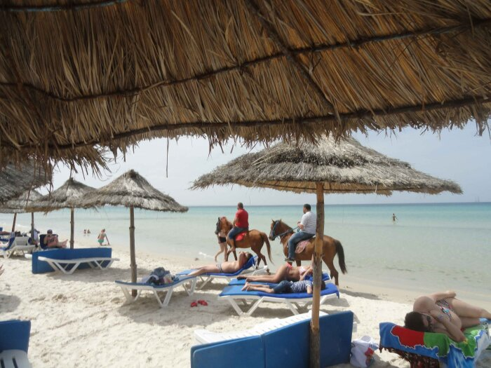 На пляжах Марокко и Туниса сильно раздражает огромное количество лошадей и верблюдов, которые всё время ходят вдоль линии прибоя – кажется их хозяева также хотят что-то кому-то доказать / Фото: Vostok.Today