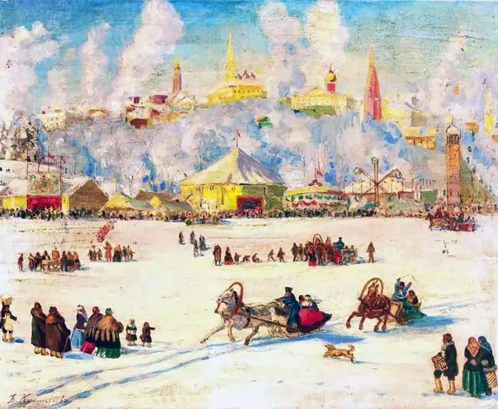 
Борис Кустодиев. Зимняя ярмарка, 20 в. Частная коллекция 