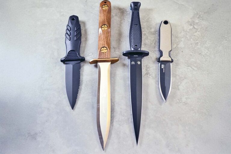 В статье представлены следующие модели кинжалов, расположенные в порядке слева направо: Fox Tactical Elementum, Ek Commando, Spartan-George Raide и SOG Pentagon FX Covert FDE.