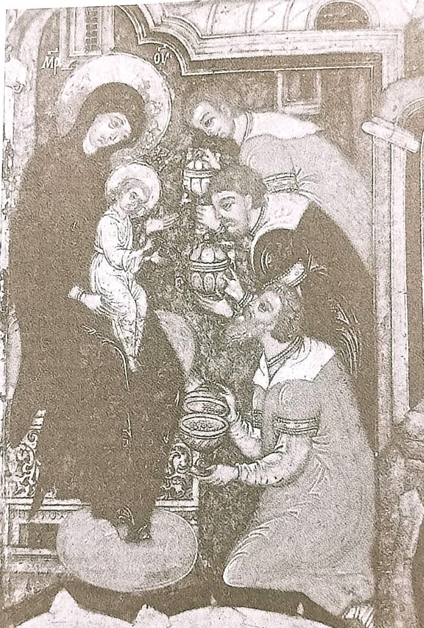 Поклонение волхвов. Деталь иконы "Рождество Христово", XVII в. Ярославский худ. музей.