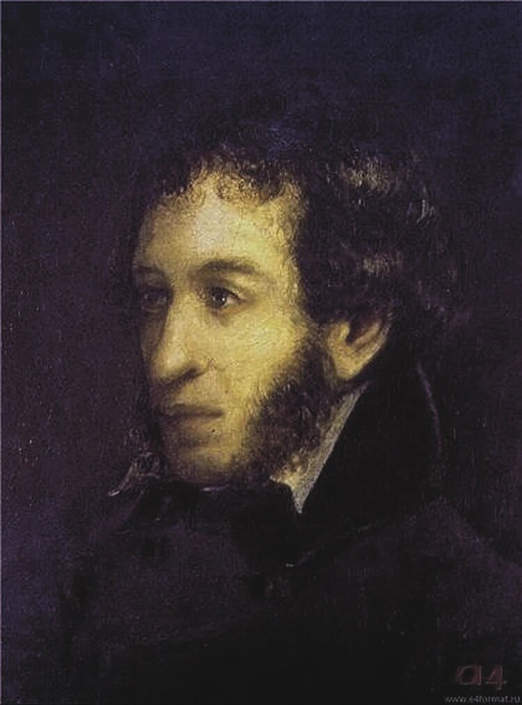 Портрет, написанный по литографии уже после смерти поэта. Среди прочего его вторичность выдает то, что сюртук застегнут с левой стороны, чего на самом деле быть не могло.